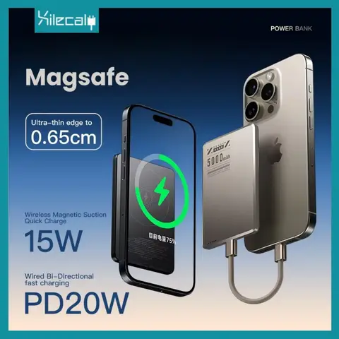 Xilecaly 5000mAh For Magsafe Power bank For Apple External Battery Ultra-Thin Qi 2 Wireless Charger Powerbank For iPhone Samsung