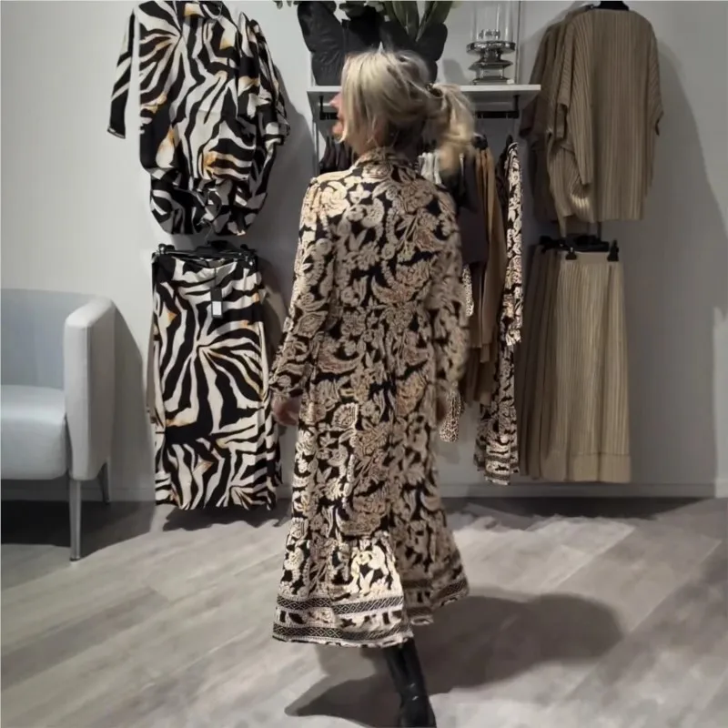Long Dresses Luxury Abstract Print Elegant Vintage Spring Autumn Multicolor Maxi Shirt Dress Resort Seaside Boho Festivals