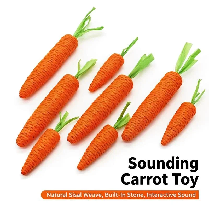 Safe Funny Soft Handmade Woven Paper Rope Carrot Cat Toy Squeaky Molar Stick Self Play Relief Teaser Toy for Kitten Pet Supplies