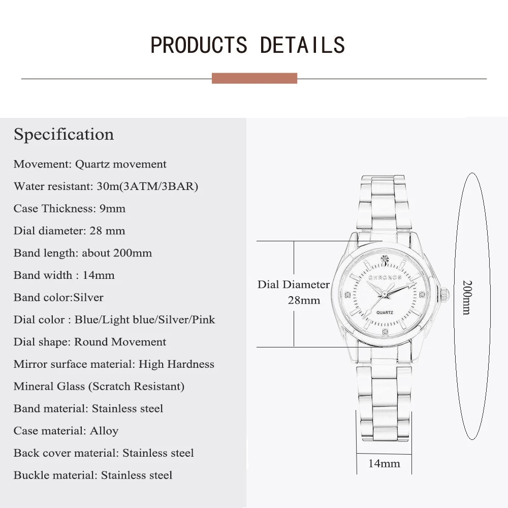 CHRONOS Elegant Women Watch Luxury Ladies Fashion Brand Wristwatch Japan Movement Stainless Steel Gift for Female Girlfriend