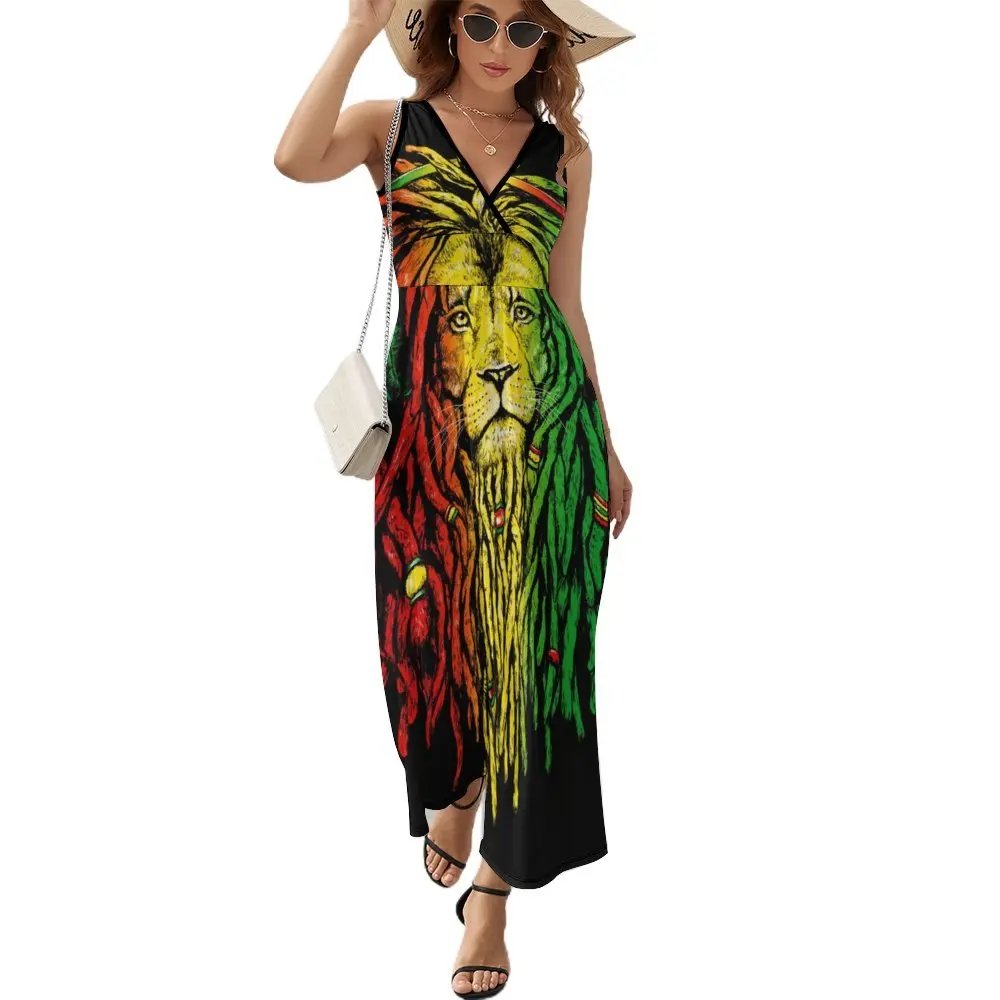 Rasta Rastafarian Reggae Earphone Lion Dress Street Wear Boho Beach Long Dresses Women Modern Graphic Maxi Dress Gift Idea