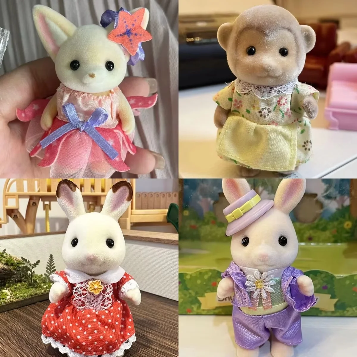 Hot Sylvanian Family Forest Rabbit Grove Dollhouse Monkey Family Good Night Rabbit Girl Flocking Medium Sized Families Doll Gift