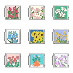 WG 1pc 25 Style Italian Modular Floral Charm Bracelet Niche Modular Bracelet Jewelry Accessories For Women DIY Necklace