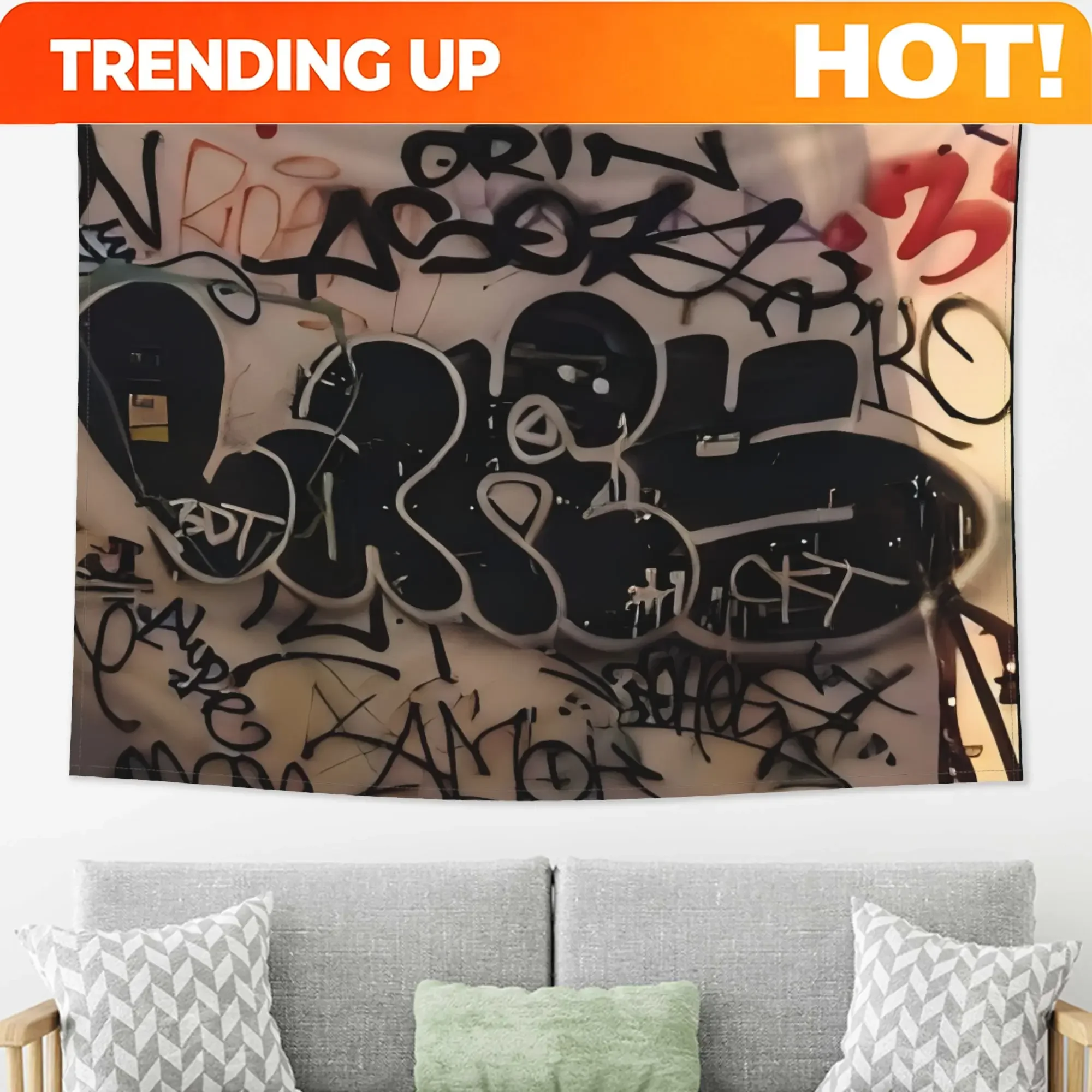 Customization Graffiti Artwork Tapestry, Bedroom Wall Decor Trendy Design Polyester Tapestry, Suitable For Dorms, Bedrooms, Part