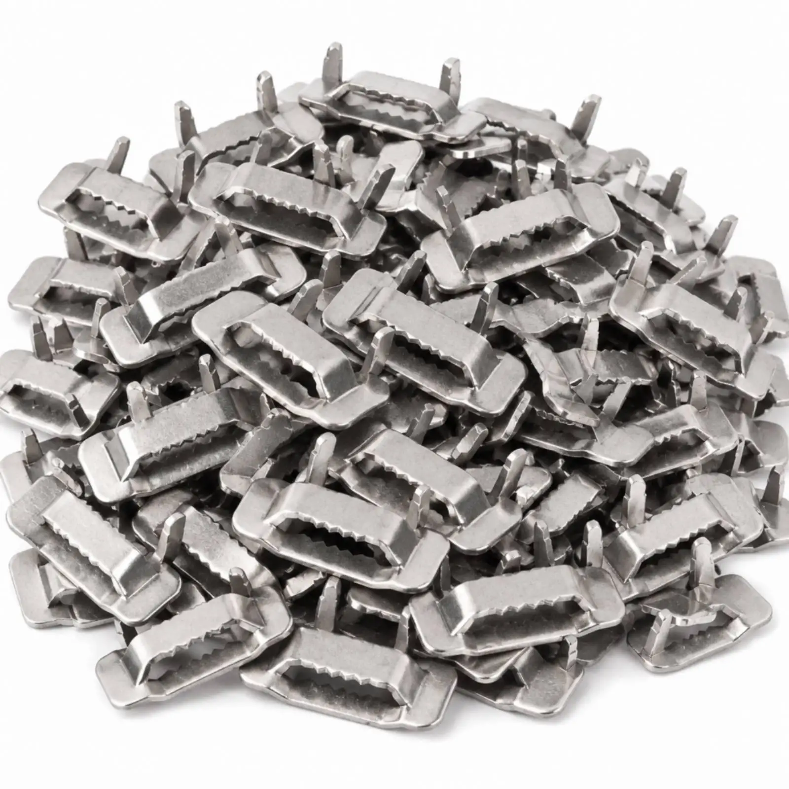 Flat Rectangular Steel Buckle Fastener with Serrated Internal Grip for Heavy Duty Banding and Secure Tension Holding