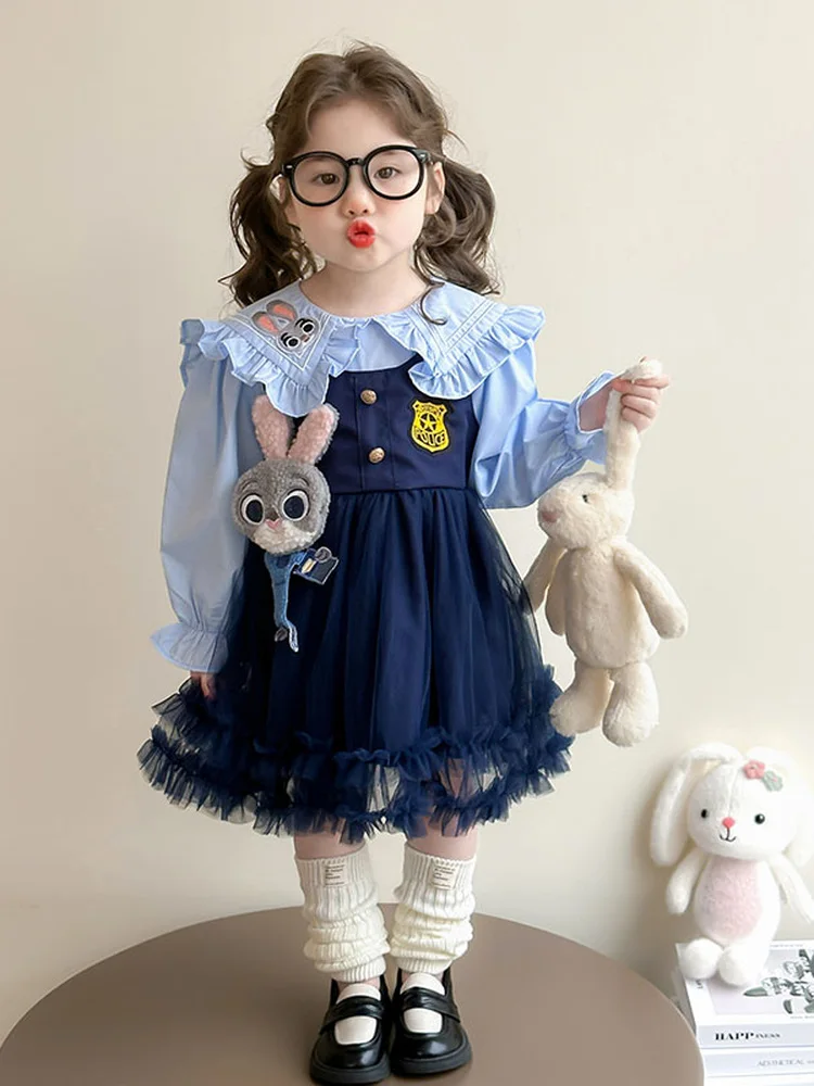 スイートラビットプリンセスドレス-ネットスカート-女の子-春秋新作-リトルガール-キュート-フェアリーテールドレス-ソフト素材-簡単お手入れ