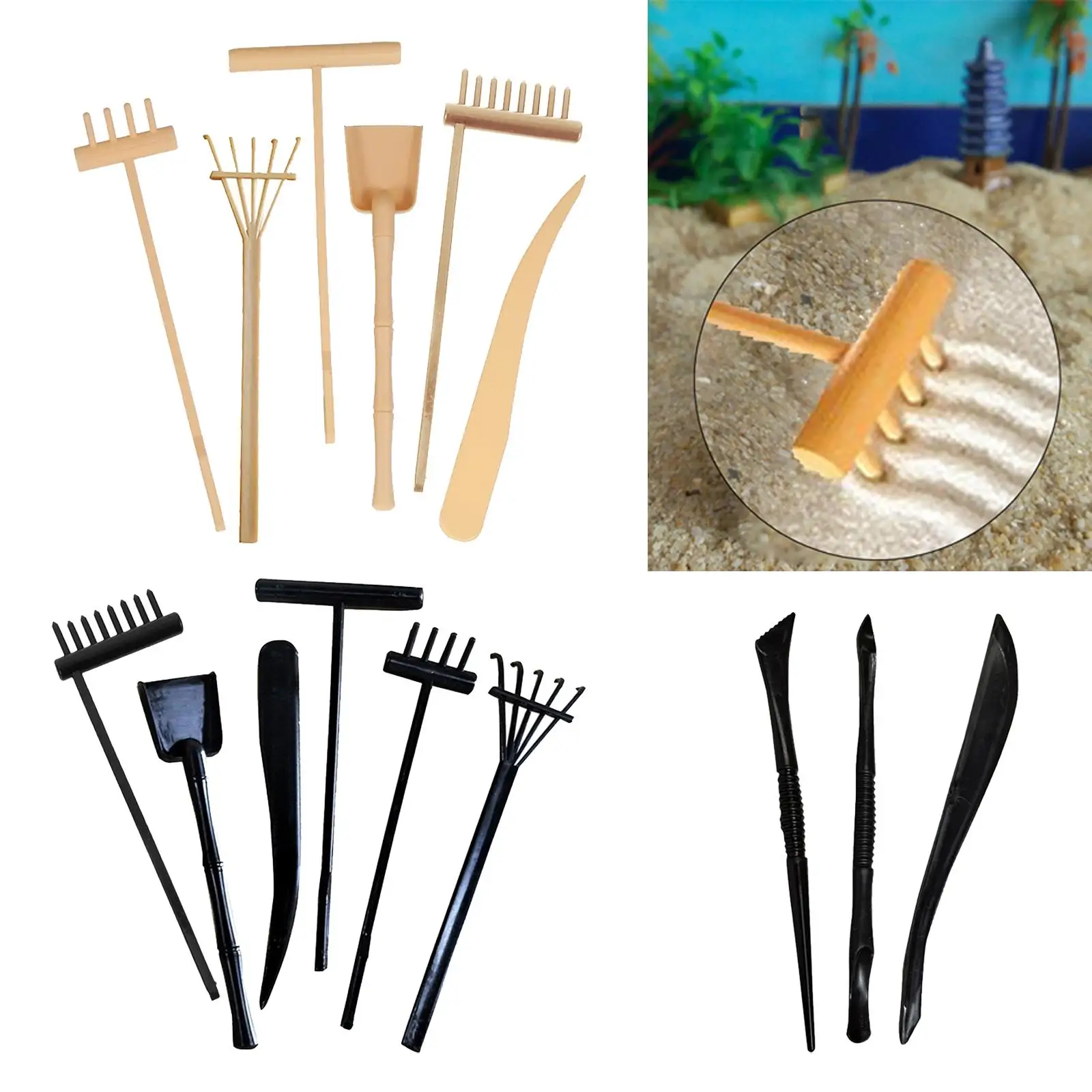 

Набор из 4 портативных мини-инструментов для дзен-сада: грабли и инструменты для песка, для настольного дзен-сада