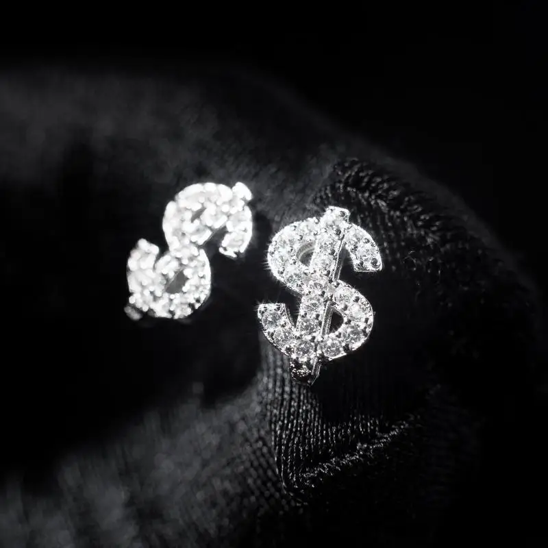 Zircon Dollar Stud Earrings For Men Women Piercing Earrings Jewelry For Sensitive Ears Fashion Punk Hip Hop