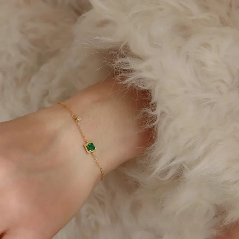 925 Sterling Silve Zircon Geometry Bracelet Retro Block Extremely Fine Versatile Jewelry Birthday Gift Dropshipping