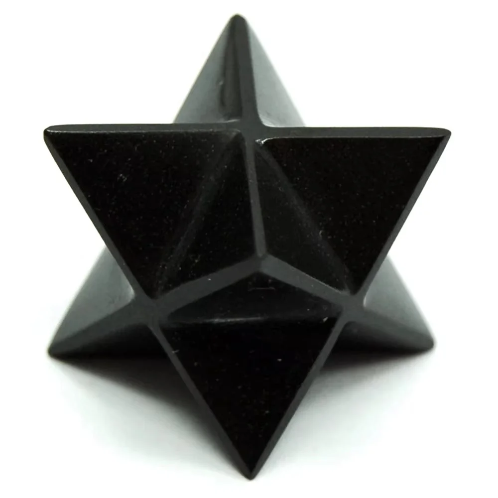 Hand Caved Natural Gemstone Shungite Merkaba Star Geometric Polyhedron for Crystal Healing