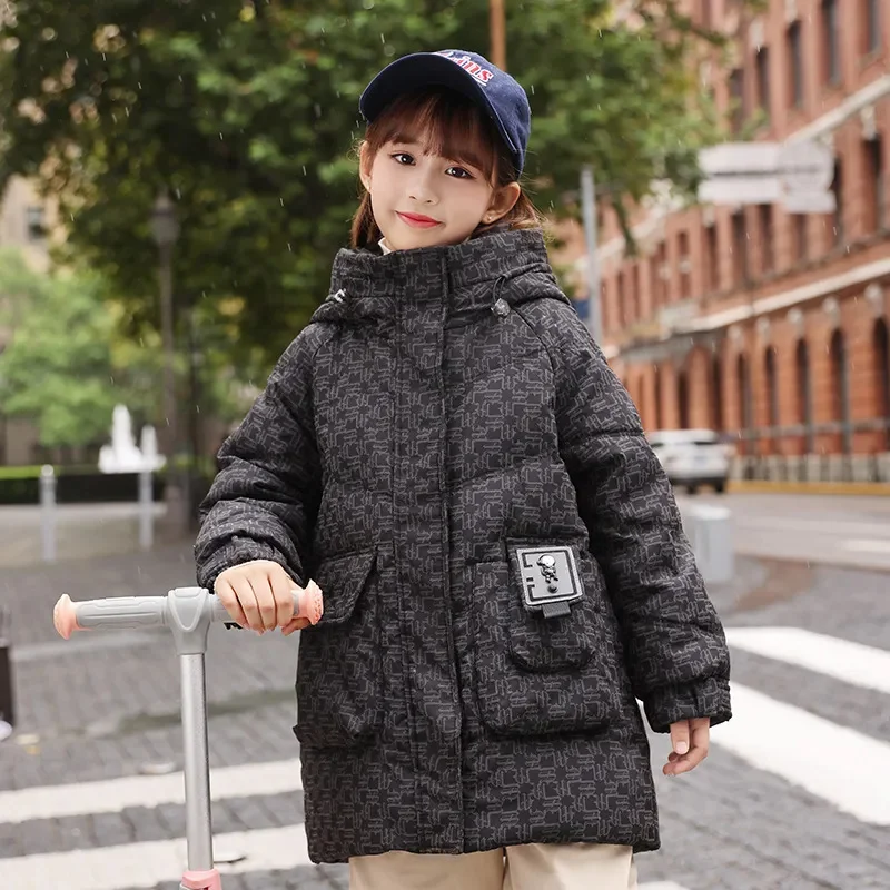 Girls' Down Jacket Fashion Winter Long For Boys Children's Clothing Thicken Outerwear Coats Hooded Kids Clothes TZ941