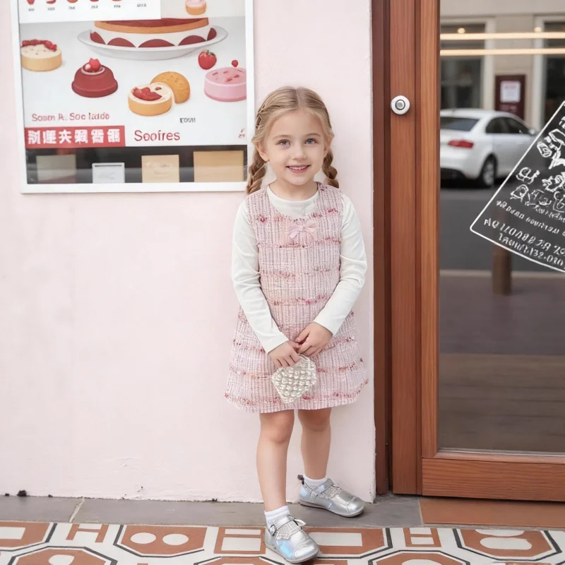 

Children's Vest Dress2025Autumn and Winter New Korean Style Girls' Dress Birthday Dress Pink