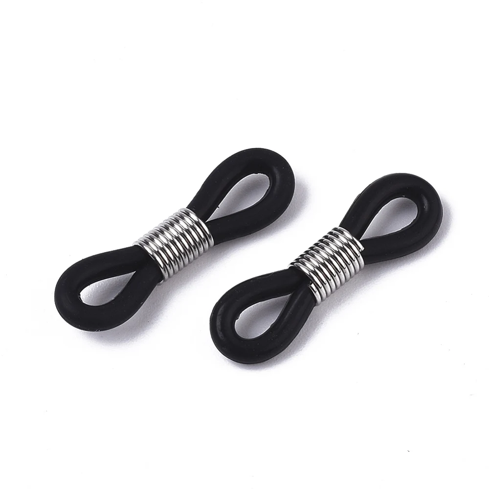 200 Pcs Black Anti-slip Rubber Loop Ends Retainer Connector Holder with Iron Findings for Eye Glasses Holder Necklace Chain