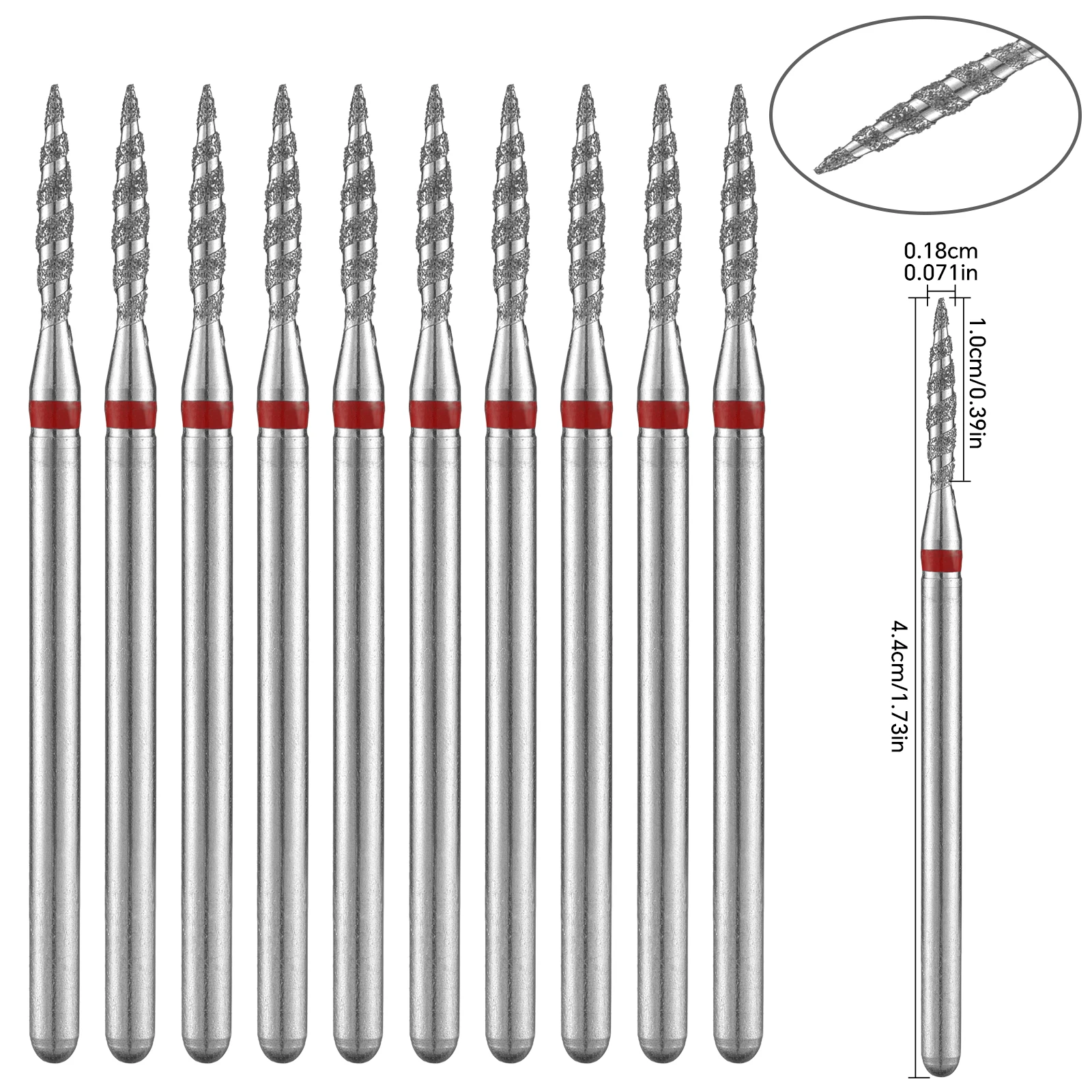 10 szt. Zestaw frezów do paznokci, frez do skórek do frezarki do paznokci 1,5 mm, profesjonalny polerujący frez diamentowy, akcesoria do manicure