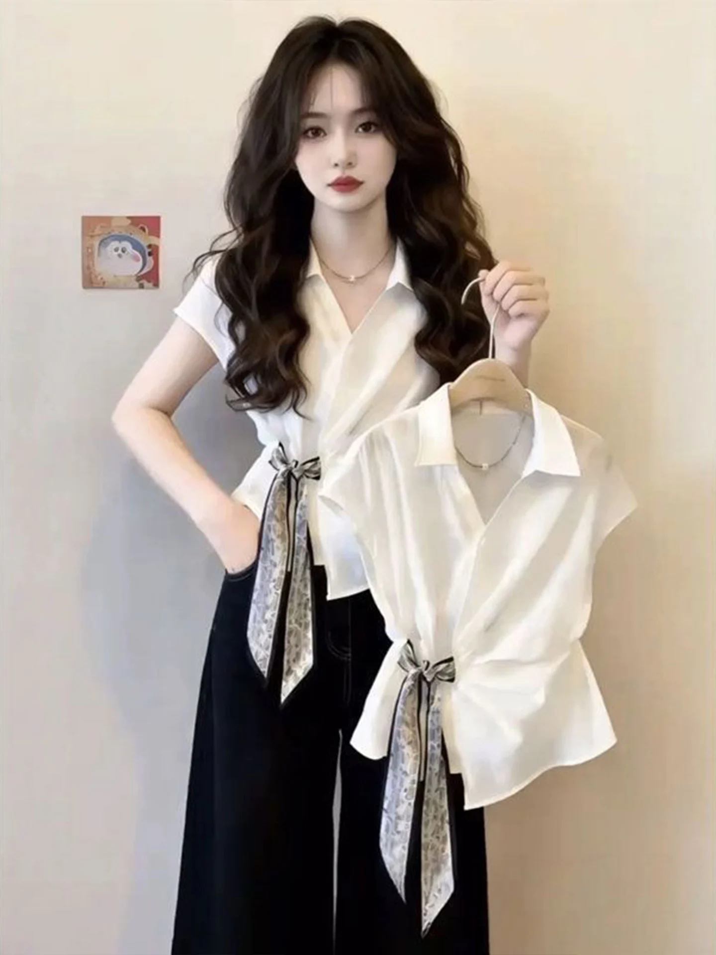 Elegant White Short Sleeve Shi - Corset Waist Cinch ulasan dan harga
