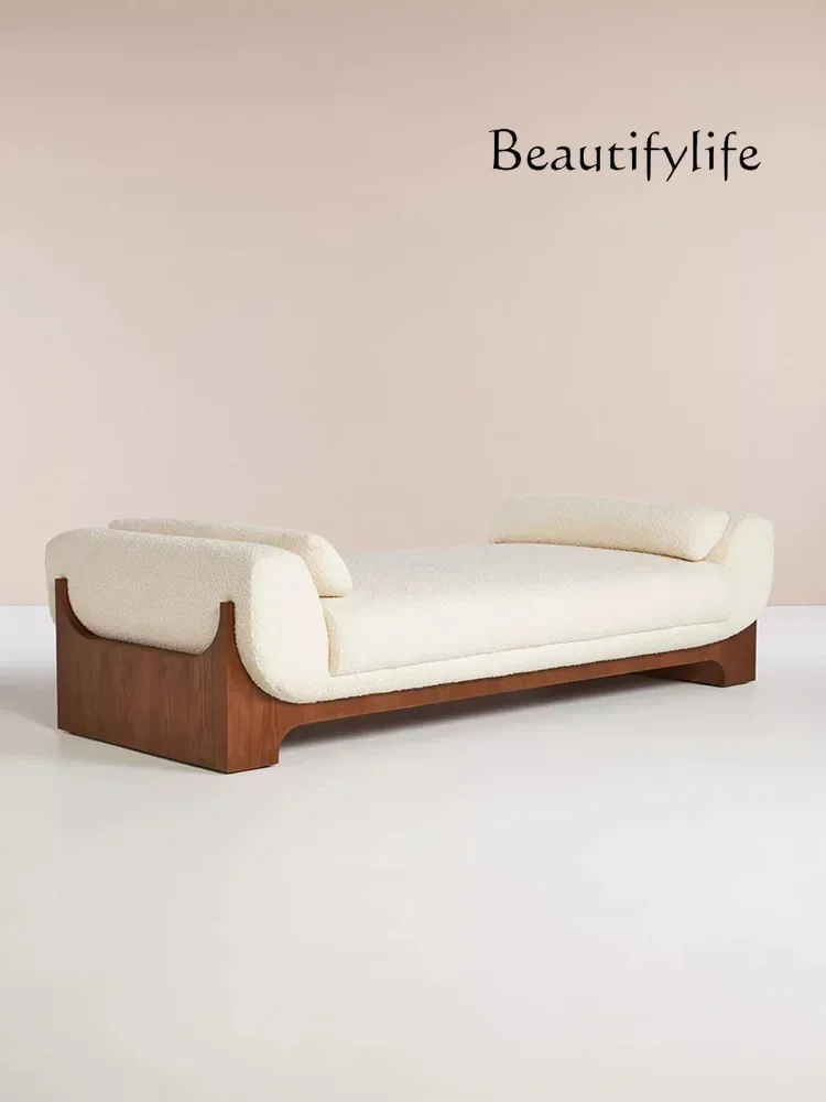 الشمال جميع الصلبة الخشب صوف الضأن النسيج السرير البراز الحد الأدنى كريم الأبيض بهو شقة صغيرة أريكة موبليس دي لا سالا #6