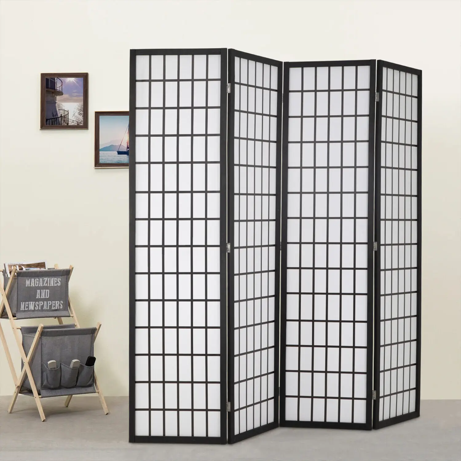 Room Divider 4 Panel Oriental Shoji Screen 6Ft Folding Privacy Divider Wall