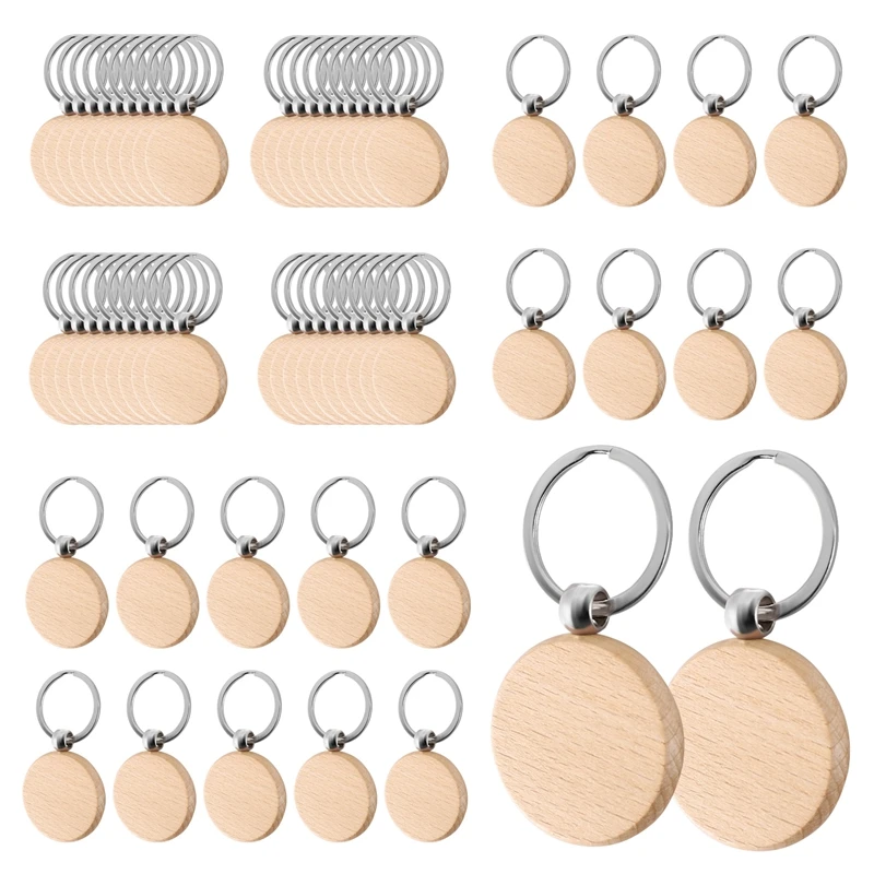 

60Pcs Blank Round Wooden Key Chain Diy Wood Keychains Key Tags Can Engrave Diy Gifts