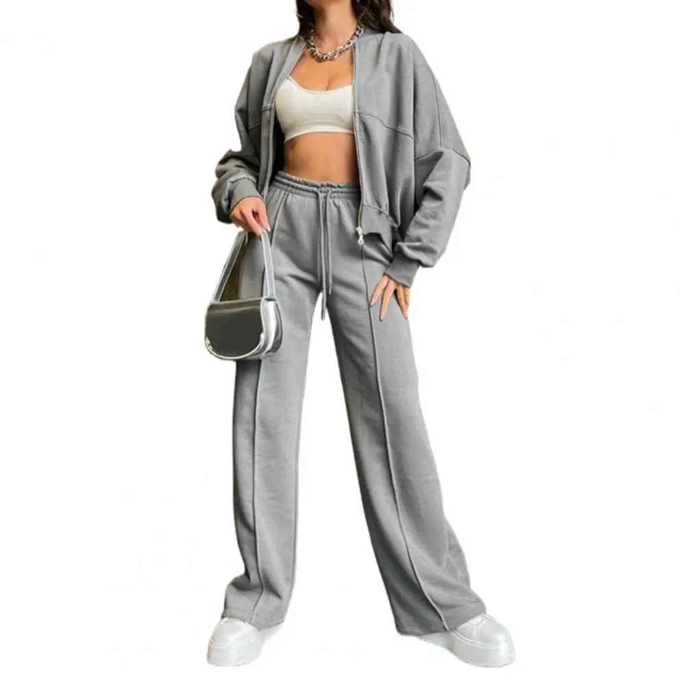 Women Breathable Suit Stylish Women's Tracksuit Set with Stand Collar Wide Leg Pants Zipper Closure Long Sleeve for Ladies