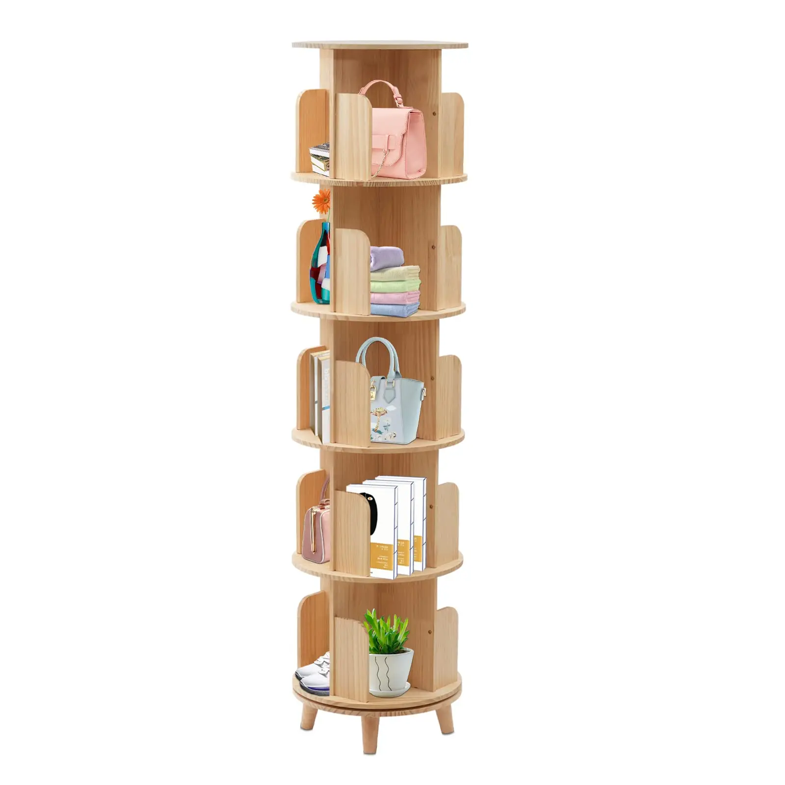

Gdrasuya10 360 ° Rotating Bookshelf, 6 Tier Floor Standing Bookcase Storage Rack Display Stackable Bookcase for Kids&成人 Freest