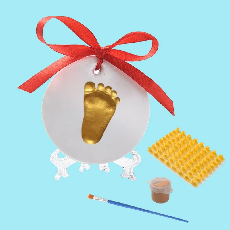 Safe Infant Hand Footprint Molding Clay Set Water-Based Gold Paint Brushes DIY Memorial Gift For Full Moon 100 Days Keepsake