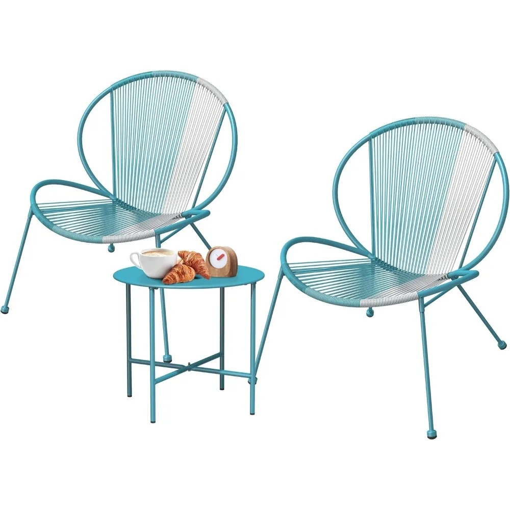 

3-Piece Outdoor Acapulco Chair Set Patio Conversation Low Seat Bistro Sets with Wicker Rope Coffee Table and 2 Chairs for Balco