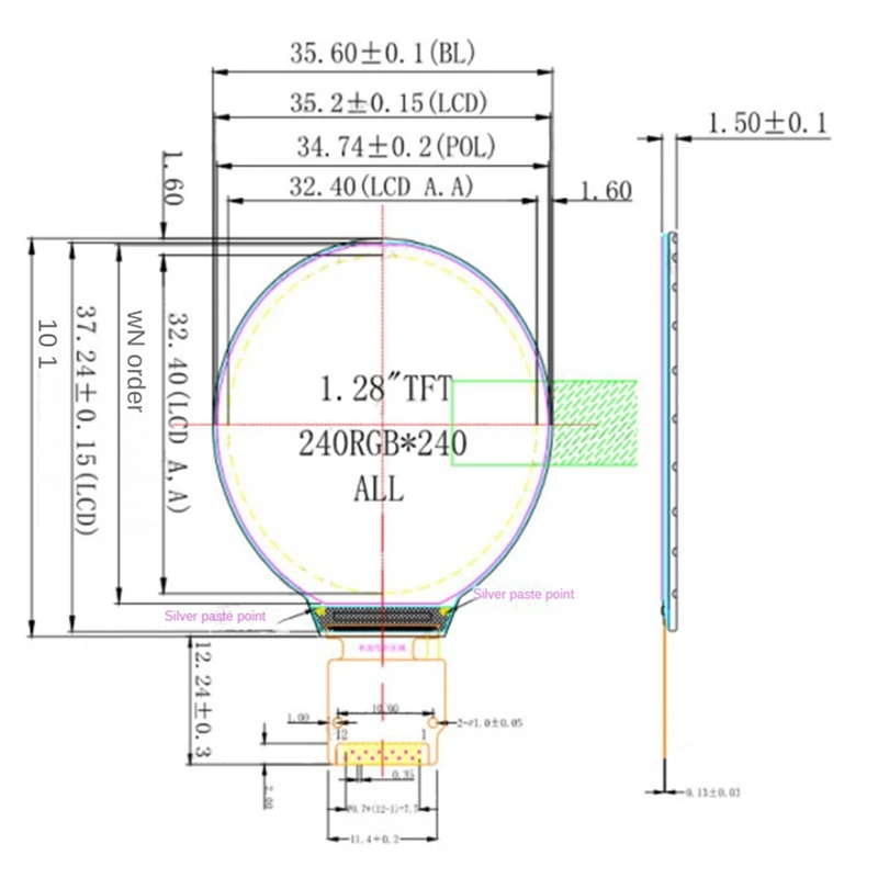 1,28-calowy moduł wyświetlacza TFT 1,28-calowy IPS Okrągła kolorowa płytka LCD 240X240 Interfejs SPI Sterownik GC9A01