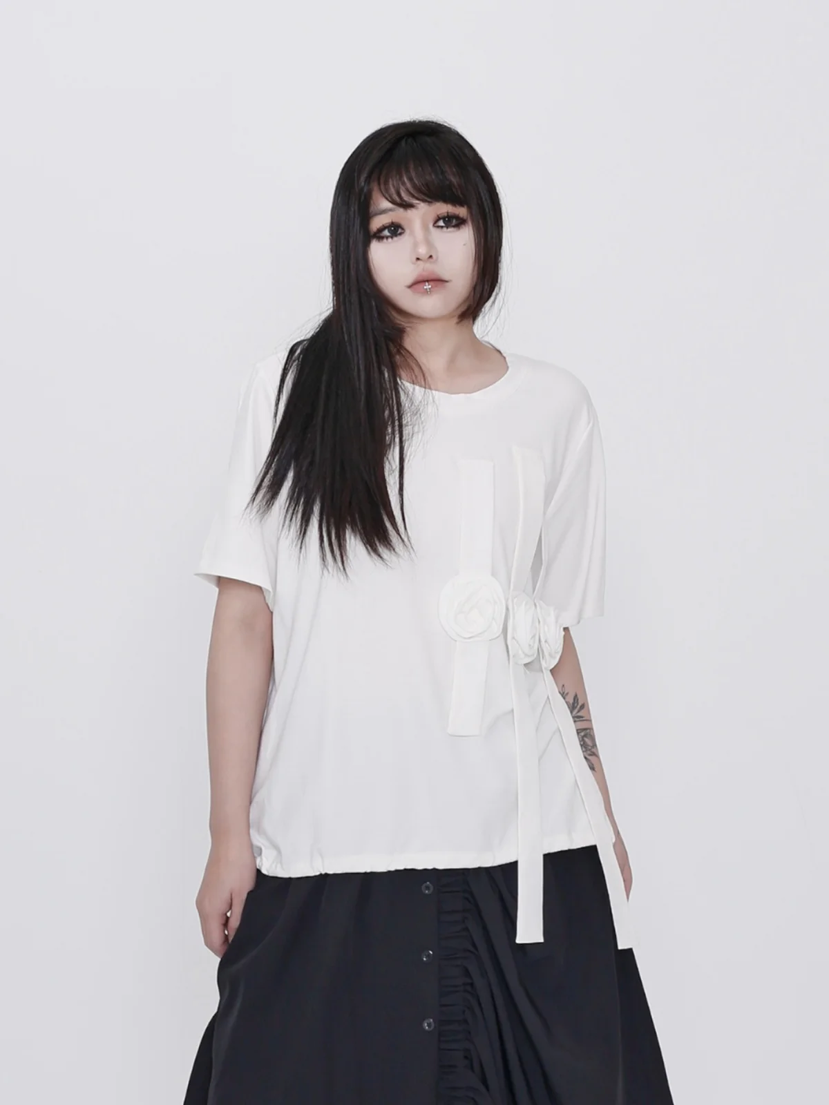 

Summer New Arrival Loose Fit Short Sleeve T-Shirt for Women Casual Style Floral 3D Print Slimming Effect Dark Color Trend