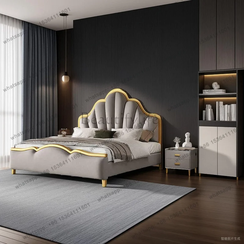 PG Bedroom Full Size Artificial Leather Double Bed Modern Frame King Size Twin Double Bed Wood Space Saving Cama Lit Bett