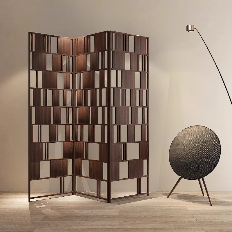 

French retro screen partition folding mobile living room entrance sofa medieval art decoration simple modern grille