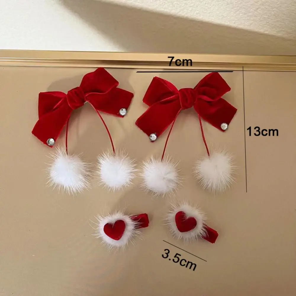 แฟชั่นปีใหม่ Furry Ball คลิปผมหวาน Elegant Duckbill คลิปฤดูใบไม้ร่วงฤดูหนาวสีแดง Bow Hairclip สําหรับผู้หญิงหญิง