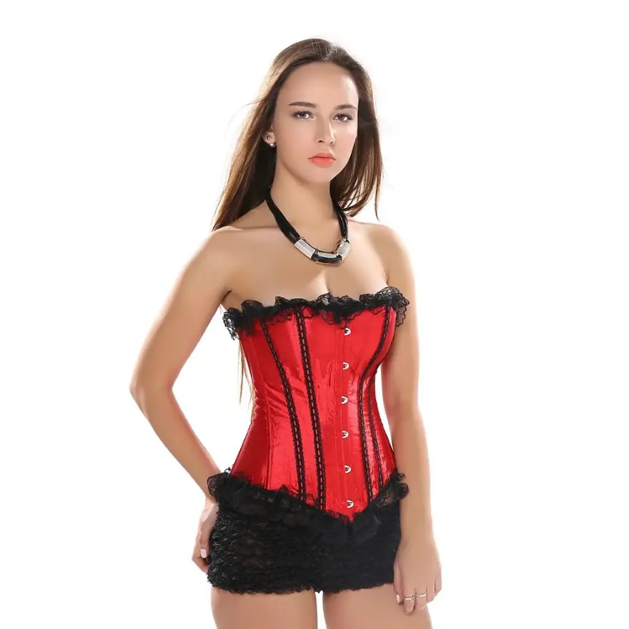 

Gothic Corset Top For Women Vintage Satin Lace Trim Overbust Lingerie Plus Size Body Shaper Lace Up Victorian Burlesque Bustier