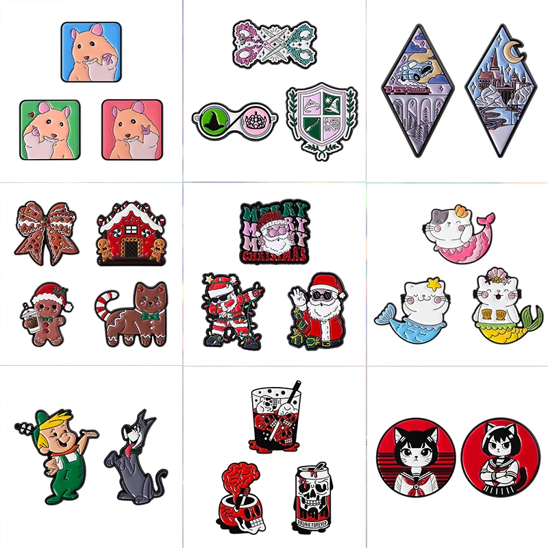 2-6pcs/set Fantasy Magic Anime Movie Castle Enamel Pins Japanese Manga Girl Santa Claus Brooches Lapel Badge Jewelry Friend Gift