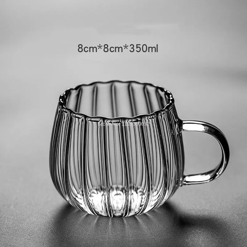 1/2/4PCS Heat-Resistant with Handle Stripes Glass Mug Breakfast Milk Cup Cute Office Home Coffee Mugs Pumpkin Pattern Drinkware