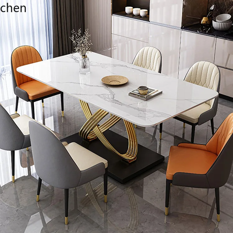 YFY Italian Style Rock Plate Dining Table Modern   Small   Dining Table Light Luxury Stainless Steel Titanium Dining Table