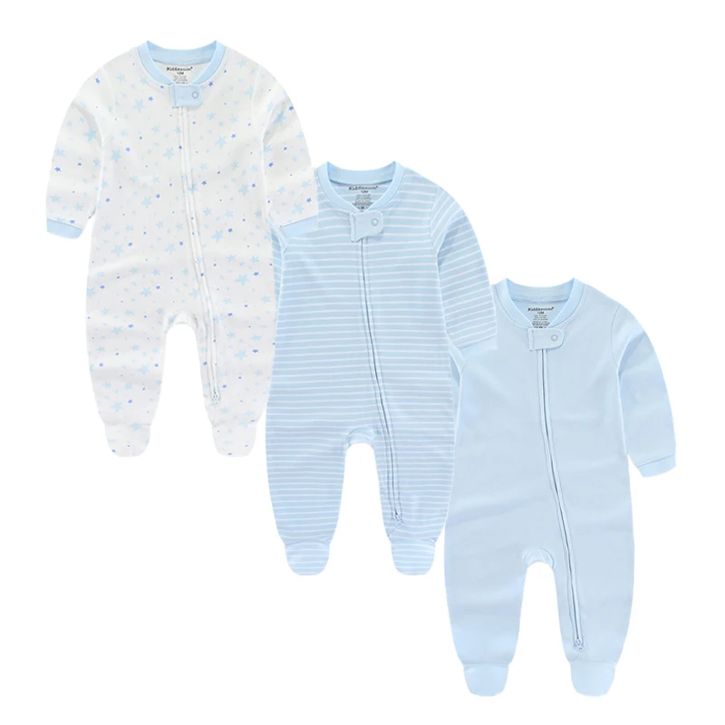 Kiddiezoom 3 Pcs/lot Autumn Winter Solid Zipper Baby Boy Girl Rompers 100%Cotton Soft Newborn Clothes Baby Shower Gifts