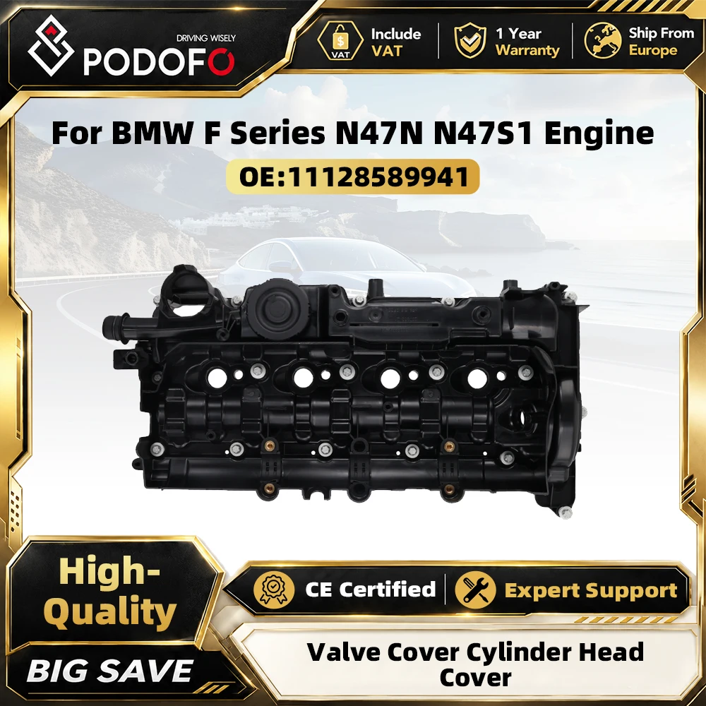 Podofo Nuovo gruppo coperchio valvole motore con valvola PCV di scarico OEM 11128589941 11128570828 11127810584 per BMW Serie 1 2 3 4 5 X1 X3 X5 Serie F N47N N47S1 Ricambi auto