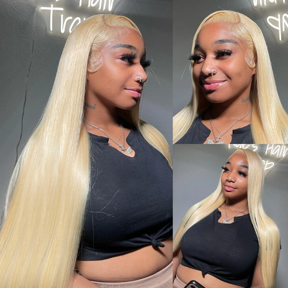 Honey Blonde Lace Front Wig para Mulheres, Bone Straight, Cabelo Humano Brasileiro, 180%, 13x4, 613, 30 ", 40", Colorido, 13x6 Lace Frontal Wigs