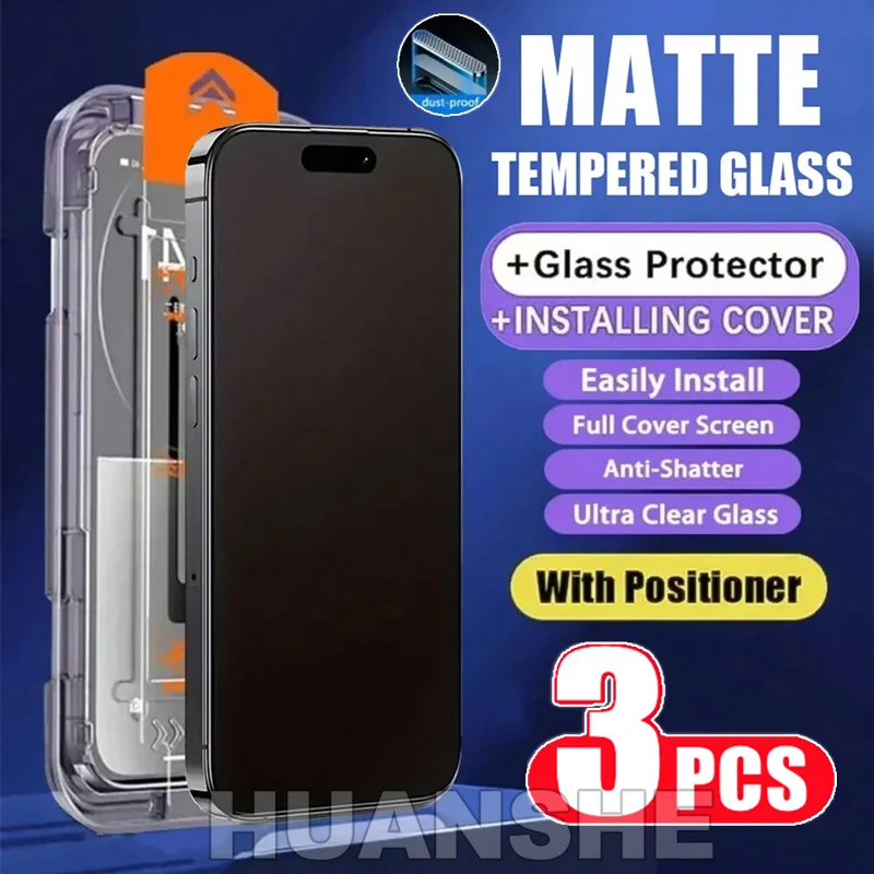 

3Pcs Oleophobic Coating Dust Free Easy Install Matte Glass Screen Protector for iPhone 17 16 Plus 15 Pro Max 14 13 12 11 XS XR X