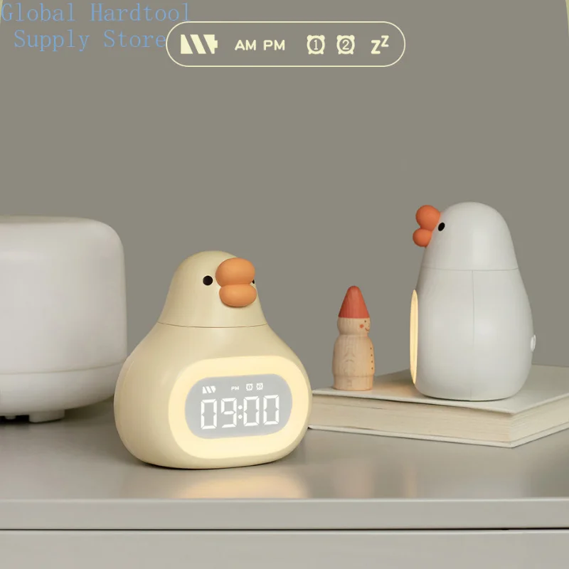 Cartoon Goose Digital Alarm Clock Night Light Snooze mode 12/24 H Bedside Desk Clock USB Rechargeable Gift for Students Kids