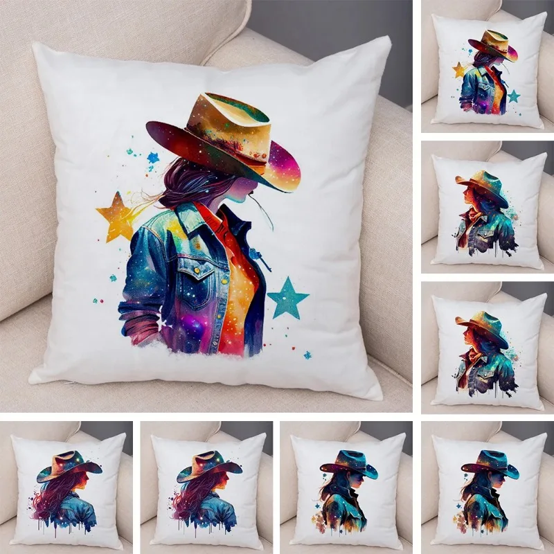 Fairy  print cushion cover woman pillowcase cartoon star cowgirl lady car sofa home fashion decor 45x45cm