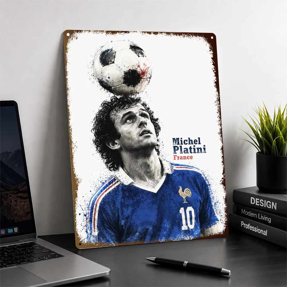 Michel Platini Football Textured Poster Customized Metal Tin Sign Victory Moment Style Wall Art Ideal For Game Room Or Bedroom