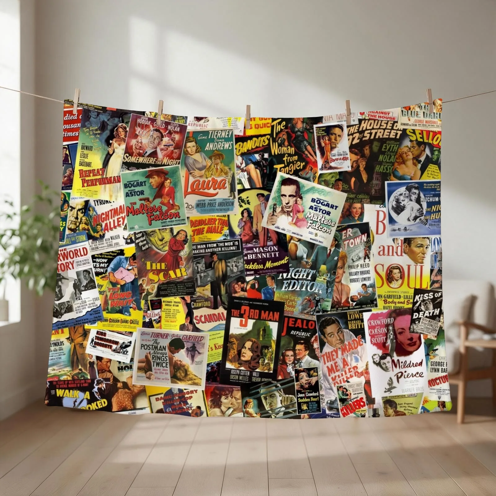 Film Noir Poster Collage Throw Blanket couch cozy soft plush fuzzy picnic outdoor blanket