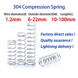 10Pcs/Lot 1.2mm 304 Stainless Steel Micro Small Compression Spring OD: 7 - 22mm, Length: 5mm to 100mm  Support Customization