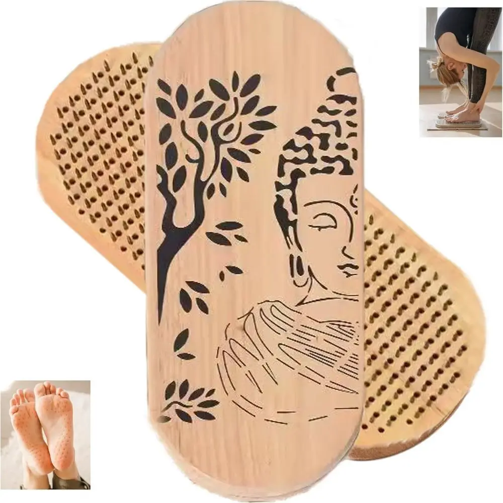 New Sturdy Base Yoga Acupressure Board Durable Portable Foot Massage Tool Wood Foot Massager for Standing Posture Support