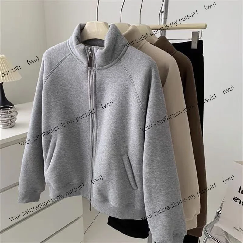 Herbst und Winter verdickte Pulloverjacke aus Lammwolleimitat für Pendler, vielseitiger lässiger Stehkragen mit Reißverschluss
