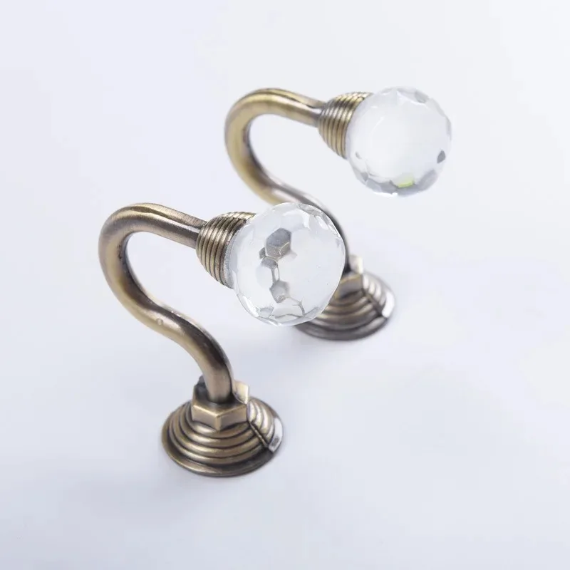 1Pair Metal Crystal Glass Curtain Holdback Wall Tie Back Hooks Hanger Holder Window Accessories