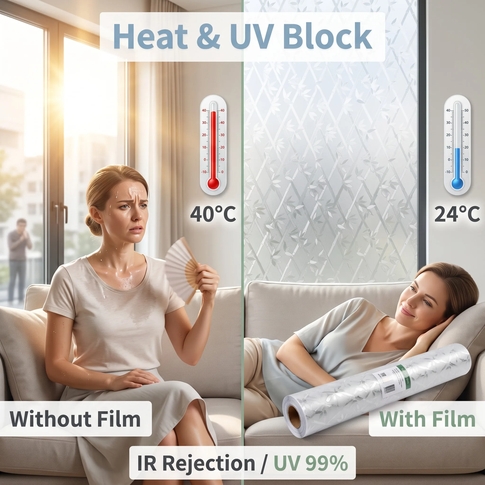 Privacy Frosted Window Film Decorative Static Cling Window Sticker Translucent Window Decal for Bathroom for Office