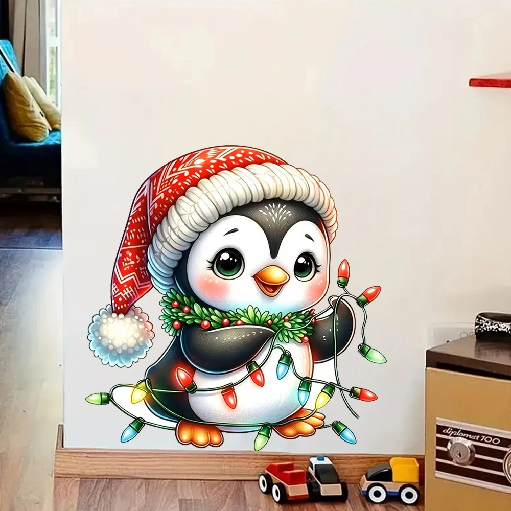 OZ3846#Christmas Lantern Cute Penguin Bright Bathroom for Home Decoration, Vinyl Decals, Art Wall Paper, Indoor Use