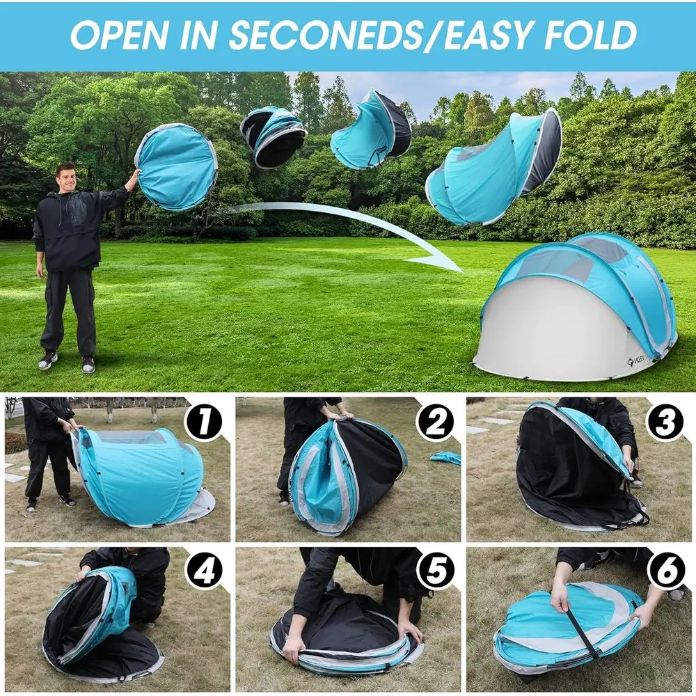 خيمة منبثقة فورية مقاومة للماء لشخصين، خفيفة الوزن للتخييم ومأوى الشاطئ مع حقيبة حمل للمشي لمسافات طويلة والسفر